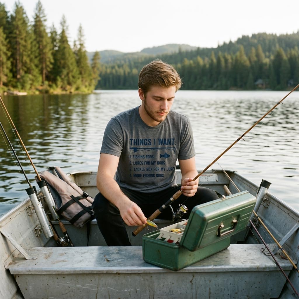 Mens Things I Want List Fishing T Shirt Funny Fisherman Checklist Joke Tee image 2