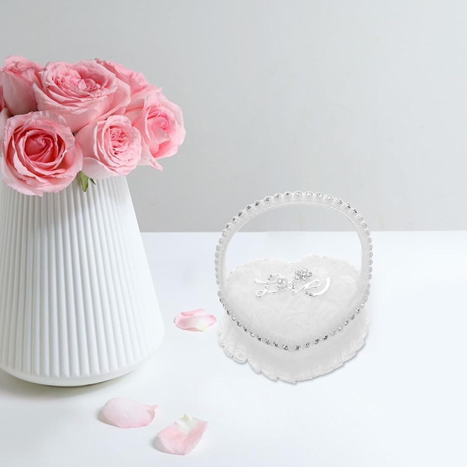 Zerodeko Heart Shape Wedding Ring Pillow Bearer Pillow White Mini Ring Holder Cushion for Wedding Ceremony Engagement and Proposal Party Supplies