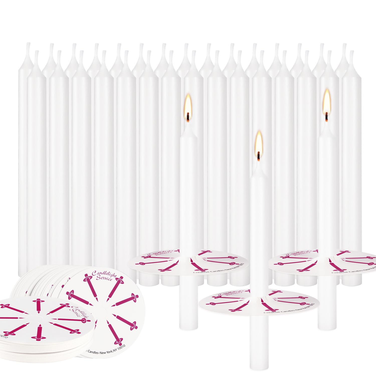 100 White Odorless Taper Candles - Handheld with Drip Protection, 5 Inches - Church & Sabbath Religious Candles