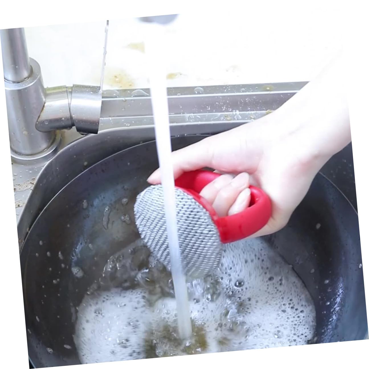 Cepillo de Acero Inoxidable para Limpieza de Ollas y Sartenes con Mango Resistente y Reutilizable Diseño Ergonómico con Colgador para Cocina y Horno