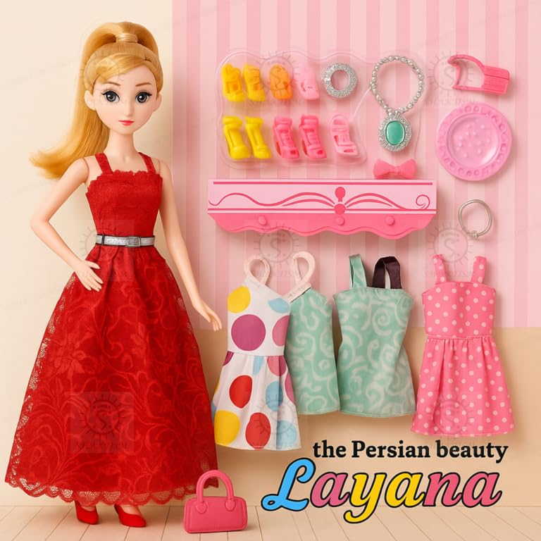 Image of SHAKTISM Fashion Doll Set for Girls with 3 Dresses, Shoes, Handbag & Accessories | Princess Dress-Up Doll Toy Kit | Role Play Fashion Beauty Doll for Kids Age 3+ Years (Random Colour Dispatch)