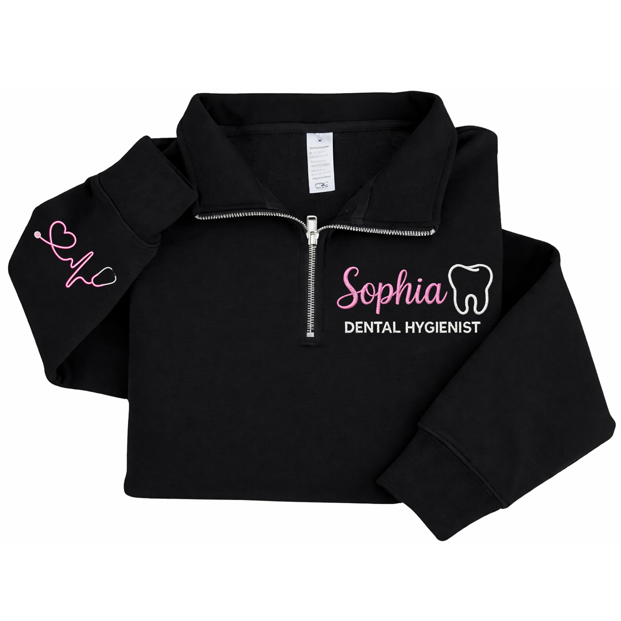 DILYPOD Personalized Embroidered Dental Hygienist Quarter-Zip Sweatshirt Custom Dental Assistant Sweater with Teeth