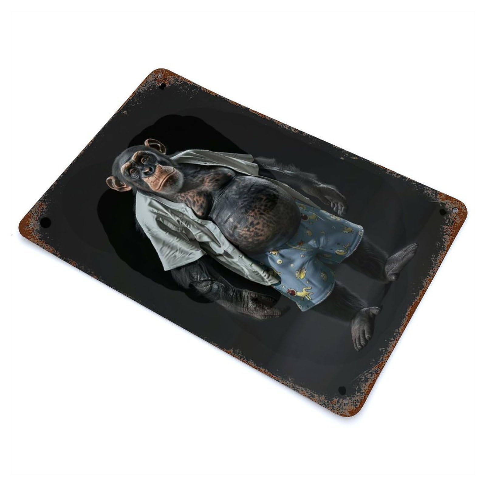 Distressed Metal Wall Sign Chimpanzee Fat 11.8"x7.9", Decorative Metal Wall Art for Farmhouse, Kitchen And Entryway Decor