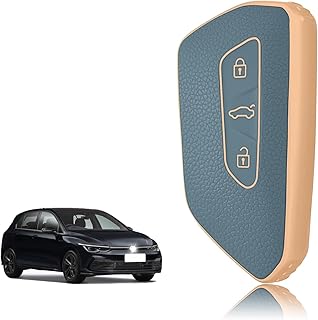 TOOMUME Silicone Key Case, Car Key Case Fits VW Volkswagen Golf 8 Cupra Formentor Born Seat Leon Ateca Skoda Octavia Enyaq ID3 ID4, Key Cover Gold & Silver Edge Leather Texture