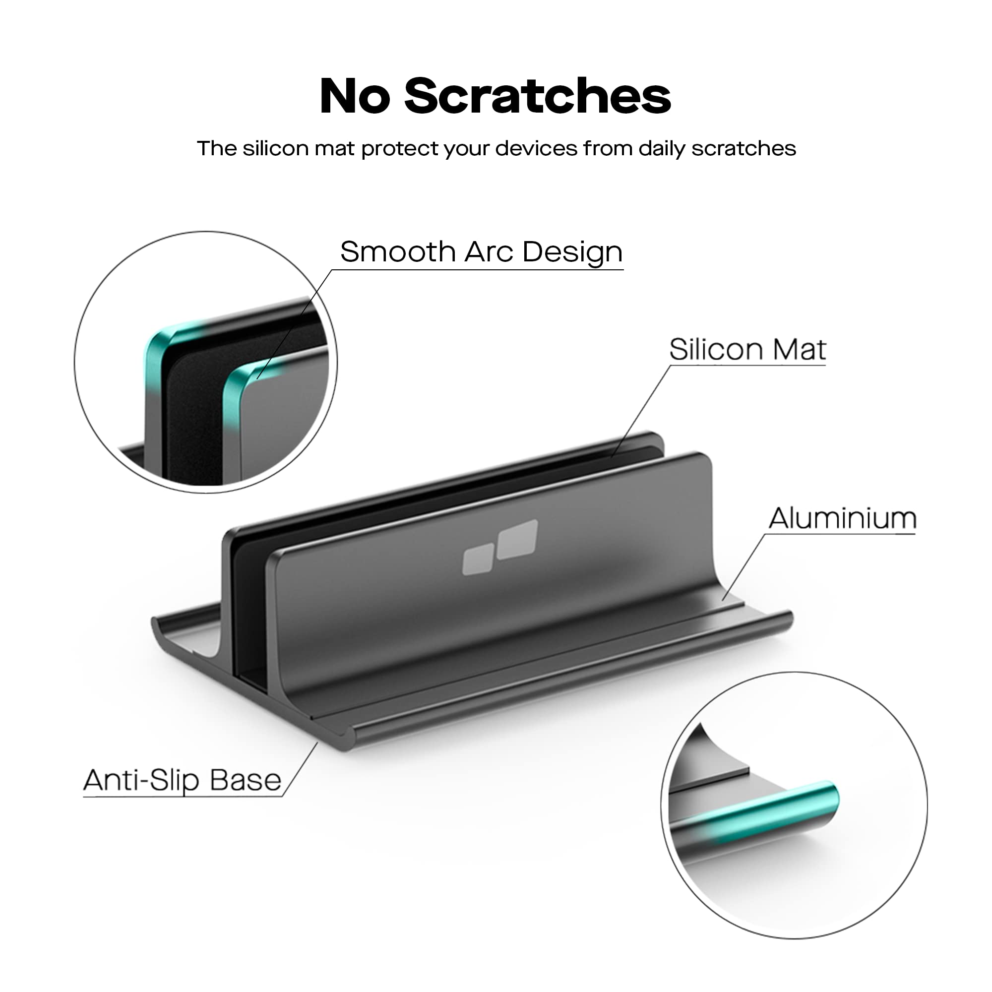 MP Mobile Pixels - Supporto verticale per laptop 3 in 1, supporto regolabile in alluminio da tavolo per smartphone, tablet, laptop, libri (nero)