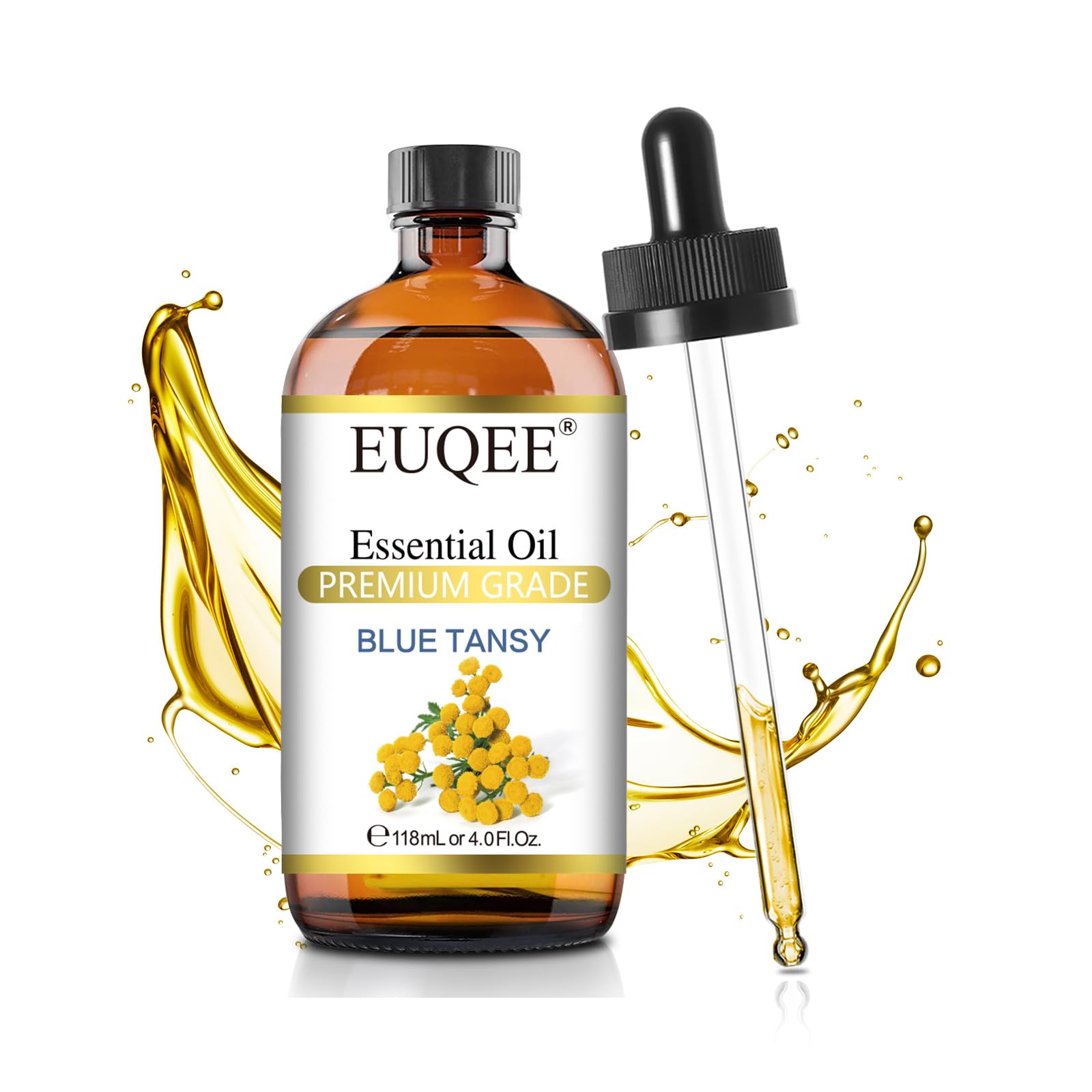 EUQEE Blue Tansy Essential Oil 118mL/4oz Pure Blue Tansy Oil Premium Essential Oil for Diffuser, Soap Making, Skin Care with Glass Dropper