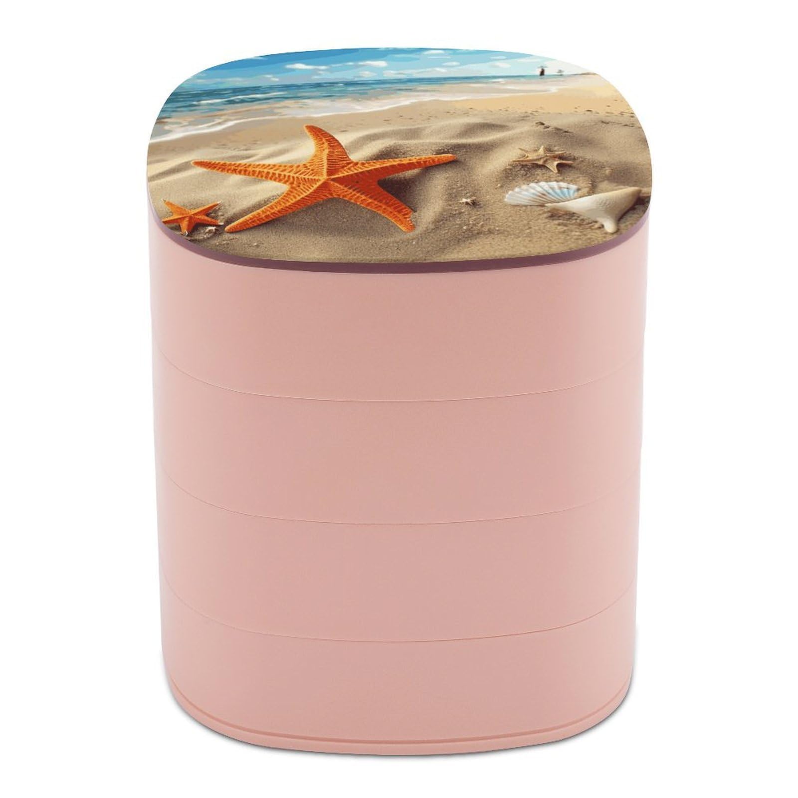 FekiLoot Sea Beach Starfish Jewelry Box 4-Layers Rotatable Jewelry Organizer Storage Box with Mirror Cute Travel Jewelry Case Portable Earring Holder Organizer for Ring Necklace Bracelet