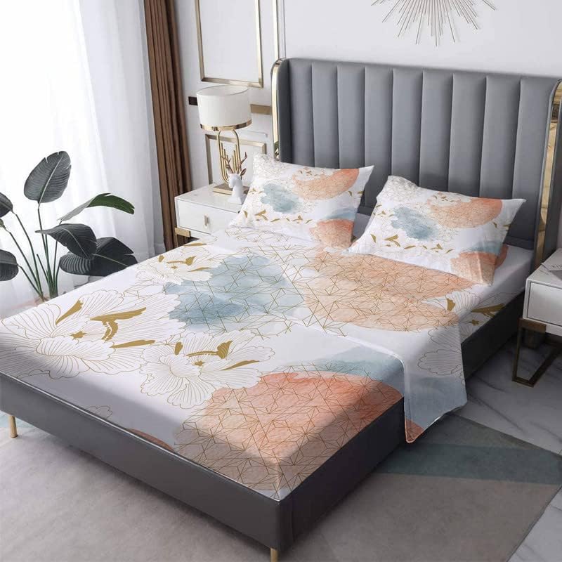 Sábanas japonesas tamaño Queen  Sábanas orientales de 4 piezas con bolsillo profundo, sábanas de microfibra suave de 600 hilos sin arrugas, 1 sábana