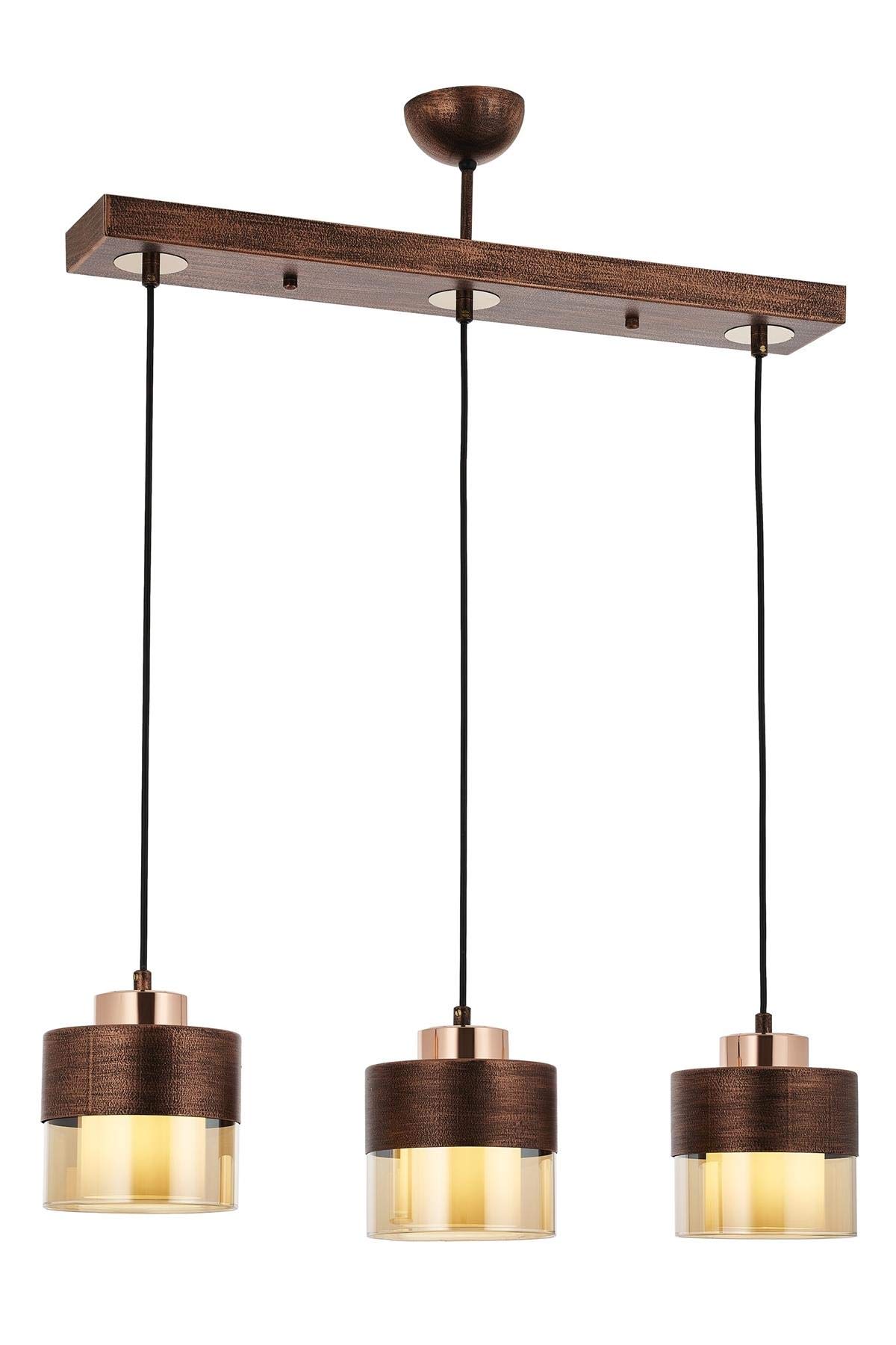 Avonni AV-60193-3Y-CPR Bakır Patina Boyalı Modern Avize E27 Metal Cam 70x15cm