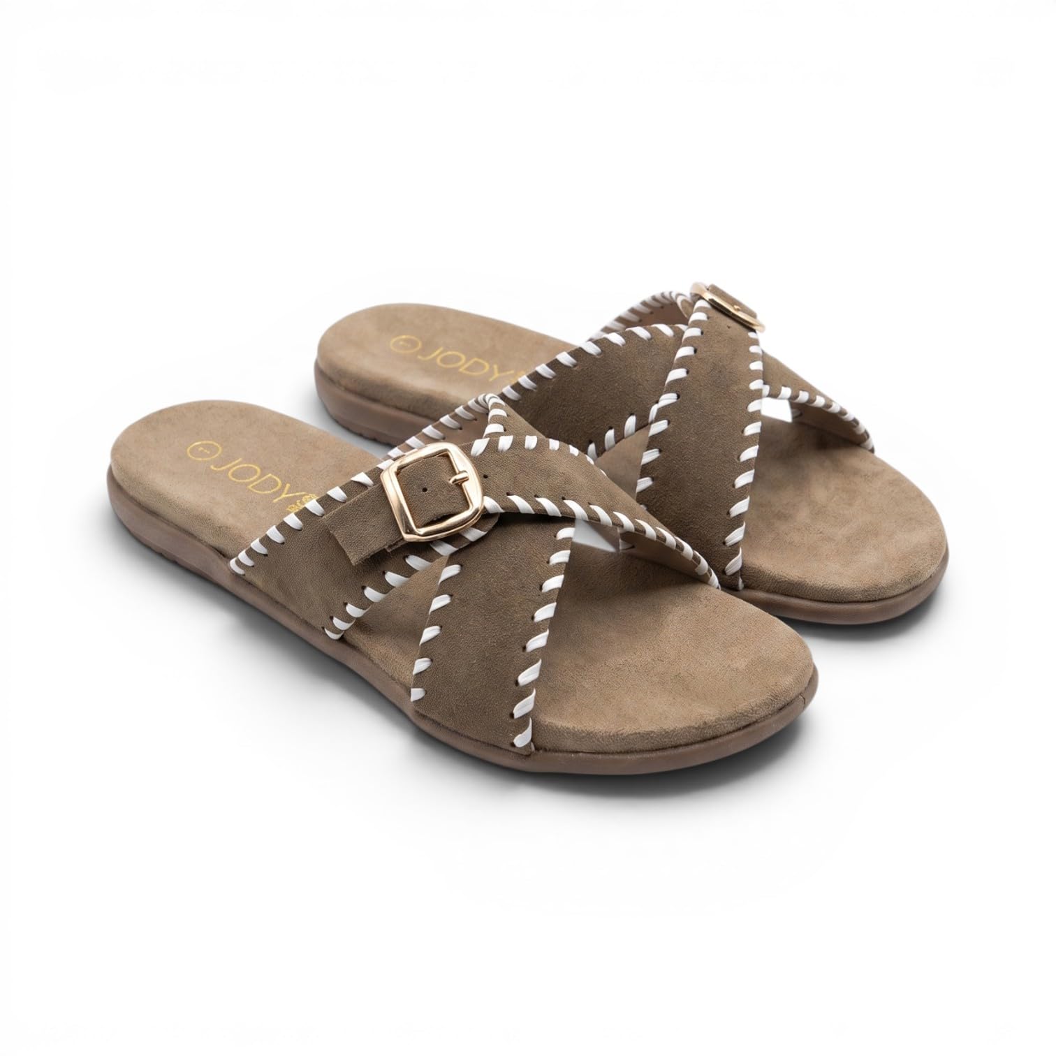 Women's Black Comfort Slip-On Flats | Cross Strap Buckle Sandals | Cushioned Footbed Casual Slides for Women-image-39