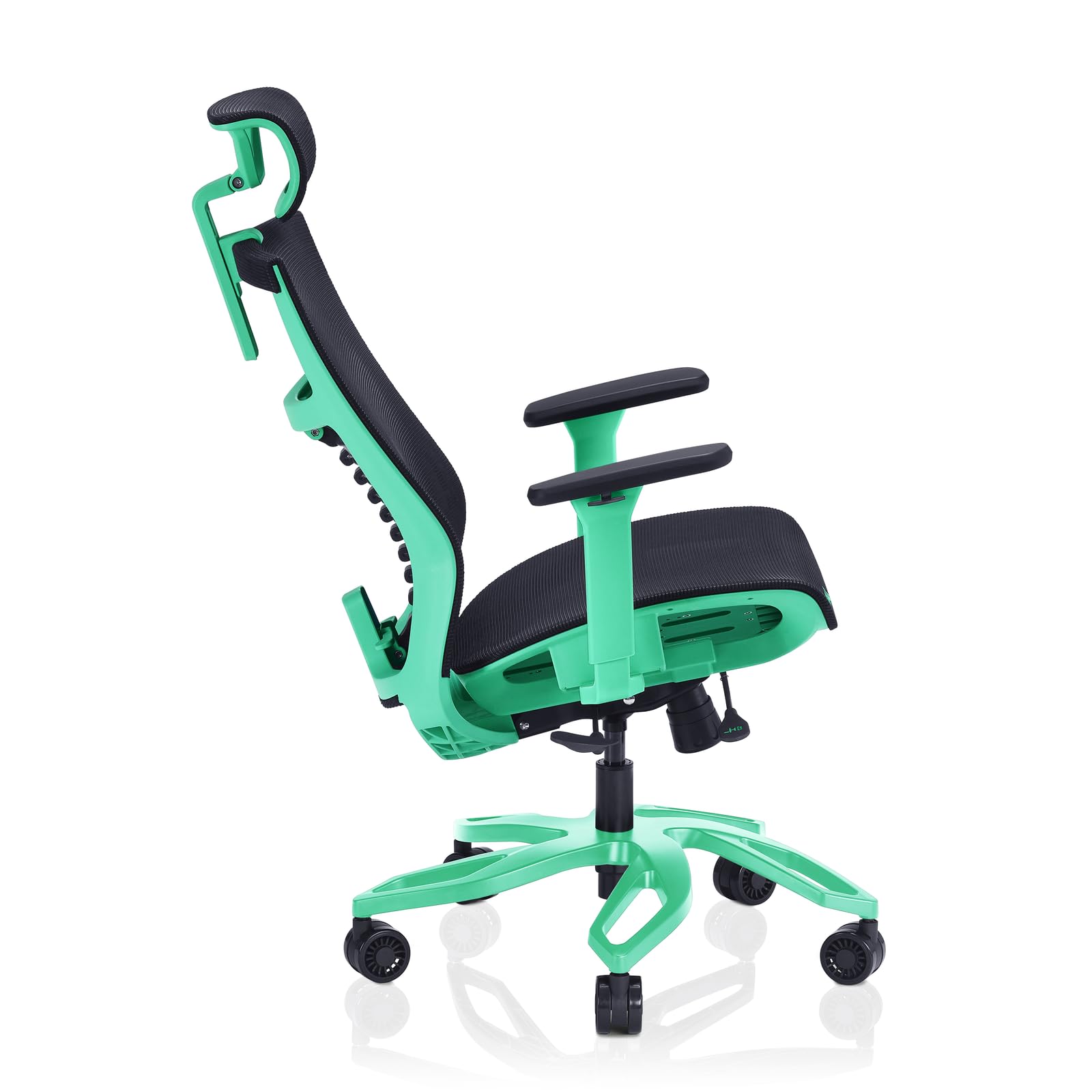 VALK Noma - Silla Gaming de Malla Transpirable, Silla Oficina Ergonomica, Reposabrazos 3D, Base Aluminio, Mecanismo Sincronizado, Reclinable, Asiento Deslizante, Reposacabezas (Negro/Aqua Menthe)