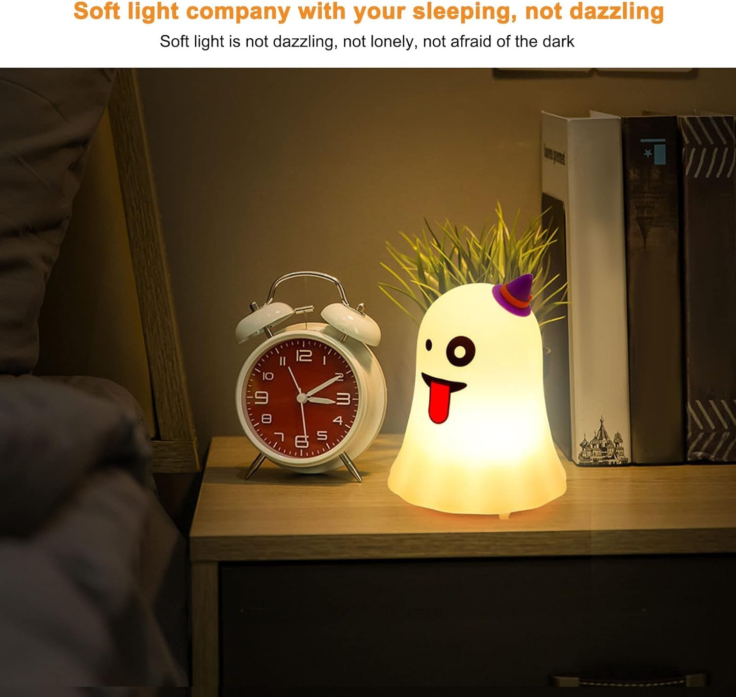 Einzigartig Kreatives intelligentes Nachtlicht, niedliche Geister-Nachttischlampe, Mehrfarbig, Silikon, Nachttischlampe für Kinder, USB wiederaufladbar, Geisterlicht Nachtlicht