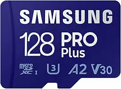 Samsung Cartão de memória microSD PRO Plus + adaptador, 128 GB microSDXC, até 180 MB/s, Full HD e 4K UHD, UHS I, C10, U3, V30, A2, para smartphones Android, tablets, GoPro e drone DJI (MB MD128SA/AM)