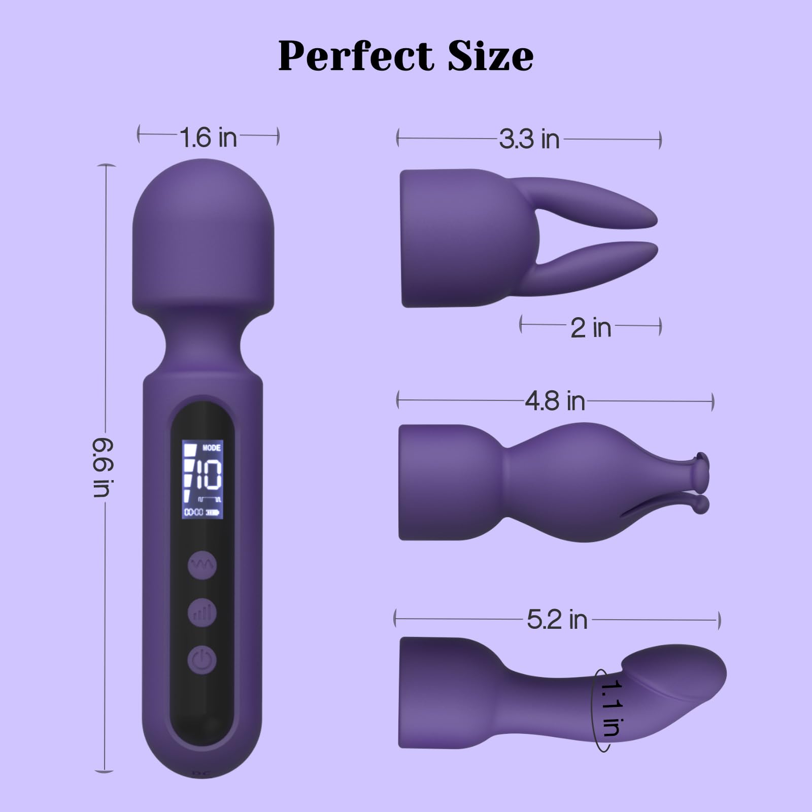 Tracy's Dog Wand Vibrator Kits, Couple Adult Sex Toys with 3 Attachments for Clit, G Spot, Glans, Clitoral Stimulator Vibrating Dildo with LCD Display, 10 Patterns 4 Speeds (Passion Kit)