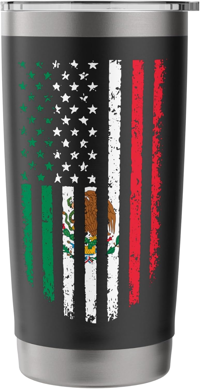 Mexican American Flag Travel Coffee Tumbler With Lid 20oz Stainless Steel Insulated Tumbler - Image 3