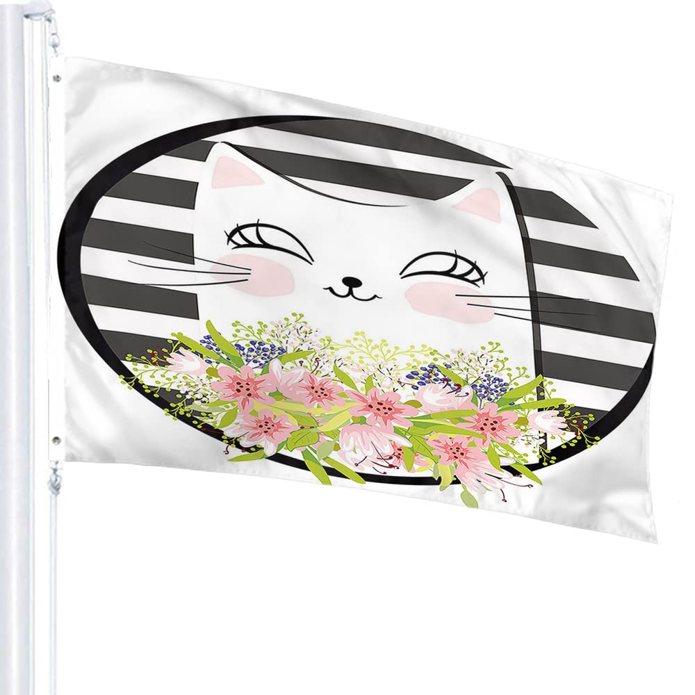 Bandiera Da Giardino Con Gatto Per San Valentino, 45,5x31 Cm, In Poliestere Con Stampa Fronte/retro, Gatto Con Occhiali E Cuori - 3