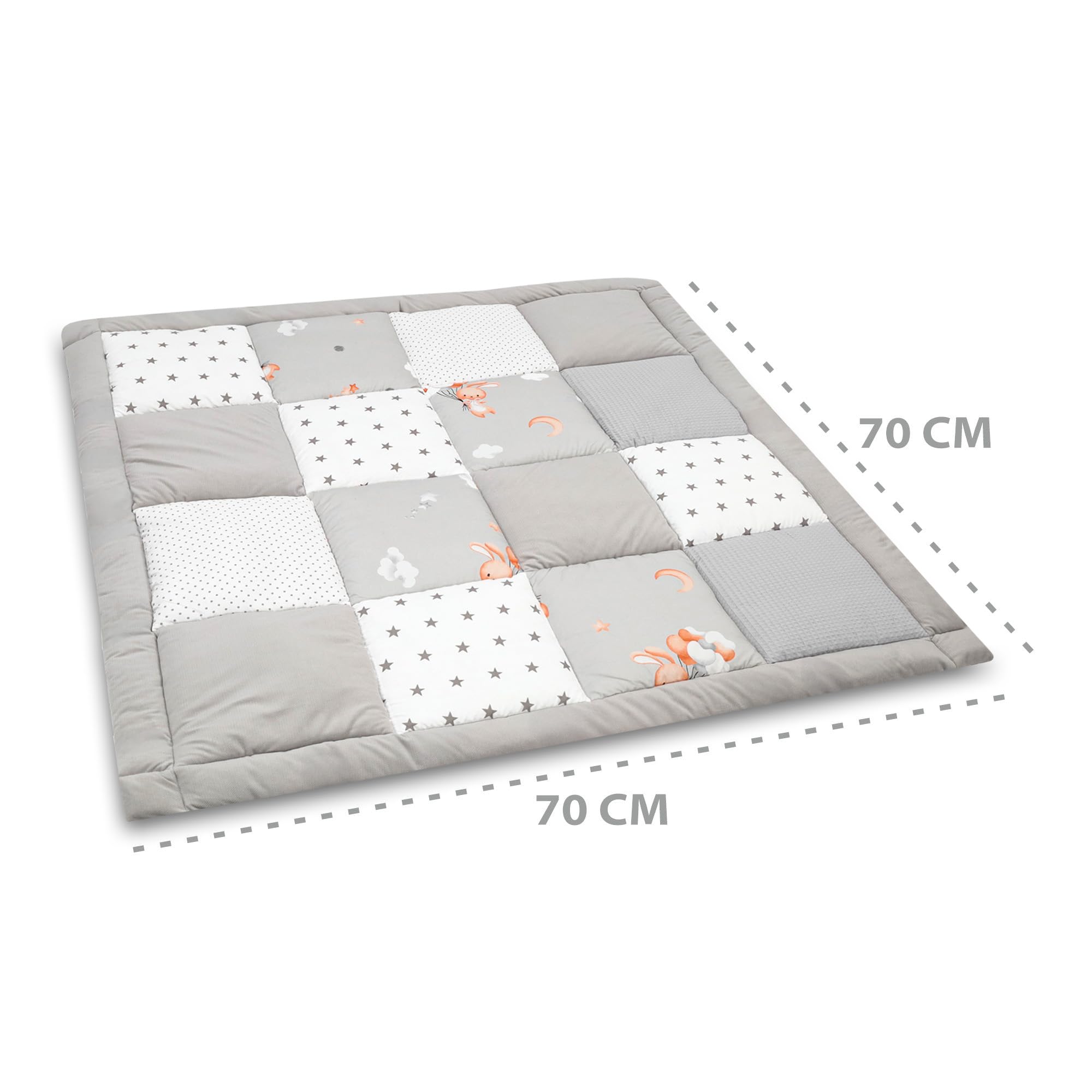 Tappeto gioco bambini per gattonamento 70x70 cm - Patchwork tappetino neonato cameretta bambina e bambino tappeti stanza per gattonare bimbi Coniglio