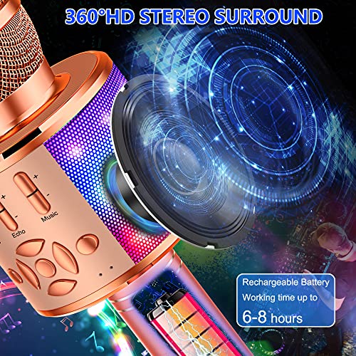 Image of Amazmic Kids Karaoke Microphone Machine Toy Bluetooth Microphone Portable Wireless Karaoke Machine Handheld with LED Lights, Gift for Children Adults Birthday Party, Home KTV(Champagne)
