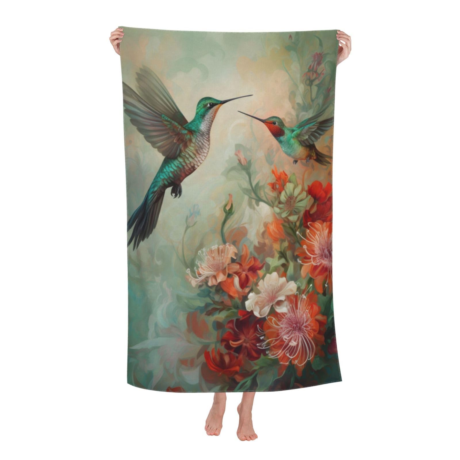 LSRCPD Beach Towels Hummingbirds And Flowers 3 Camping Yoga Swimming Pool For Men Women 80X130Cm