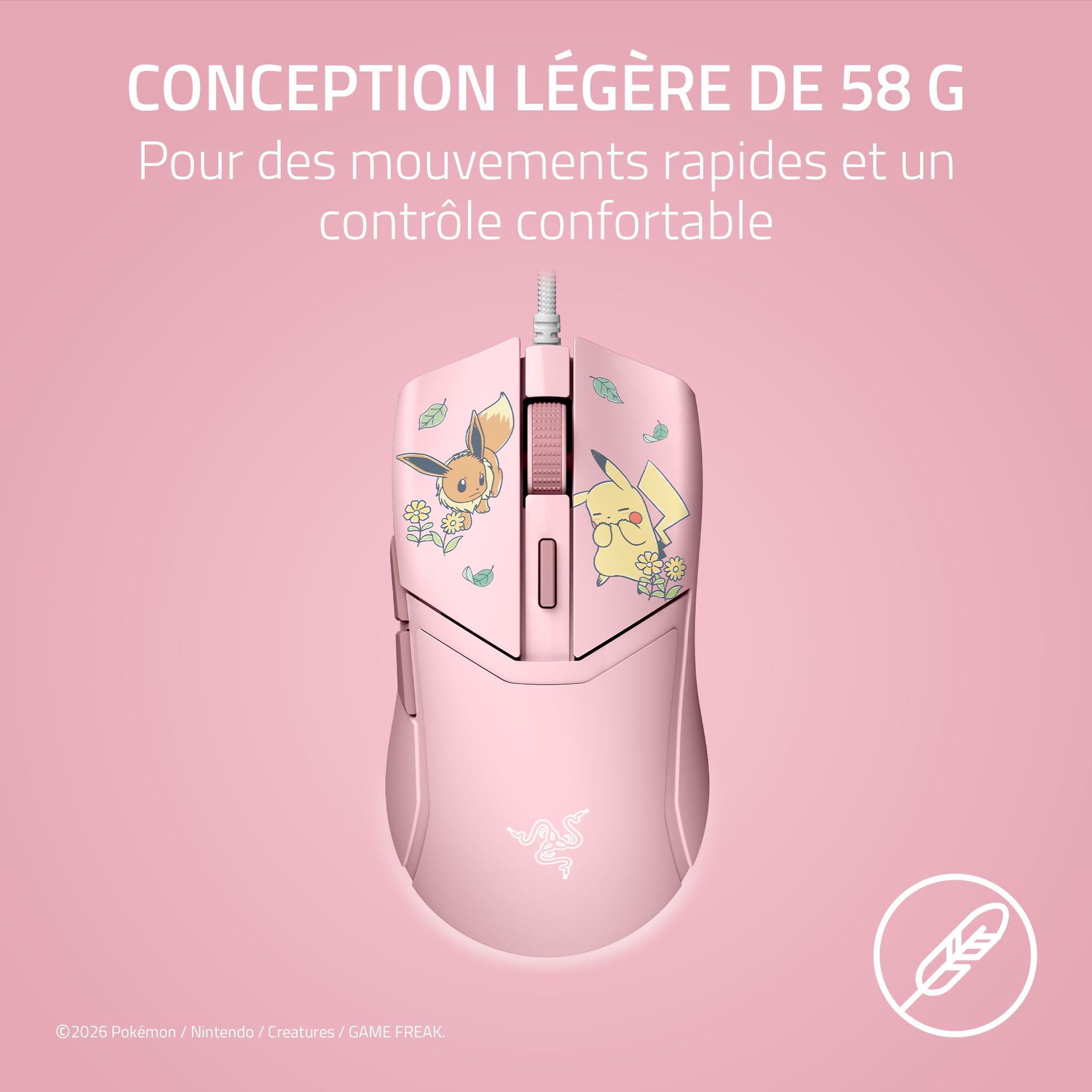 Razer Cobra Pokémon Pikachu & Eevee - Souris de Jeu Filaire légère avec Chroma RGB - 58 g - 8 500 DPI - Câble Speedflex | Édition Pikachu & Évoli