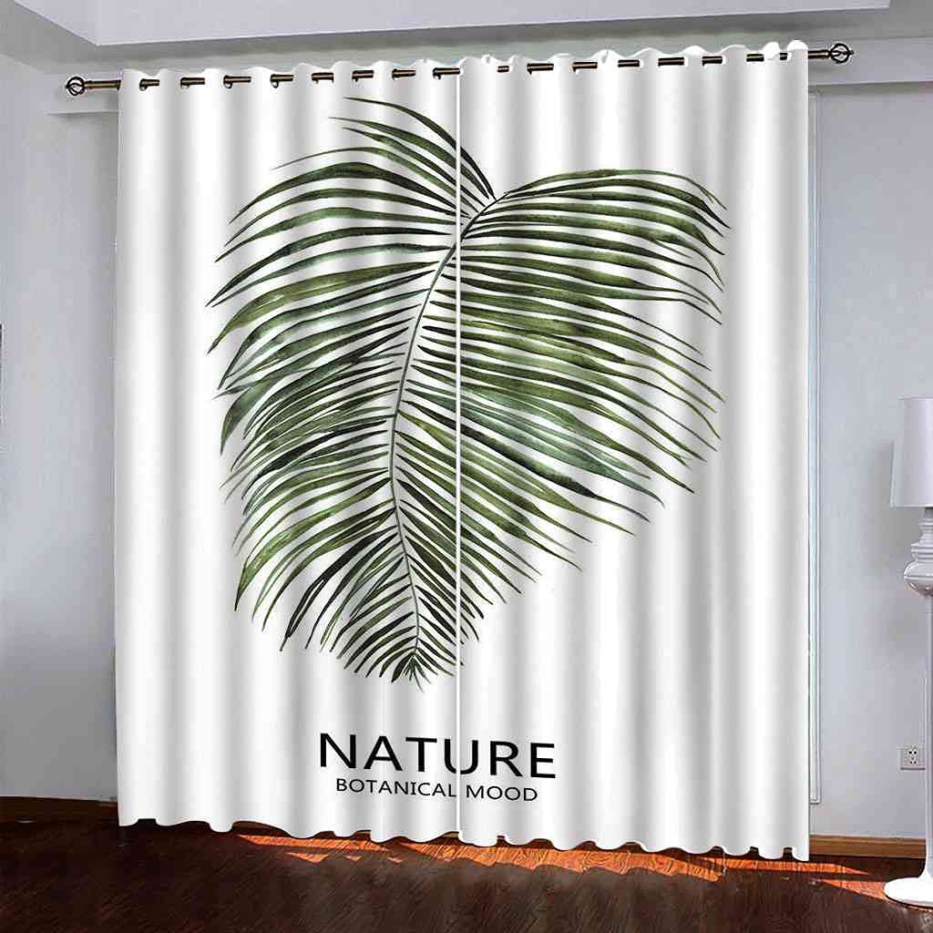 Rideau occultant à oeillets feuilles vertes pour salon d'enfants 200x160cm