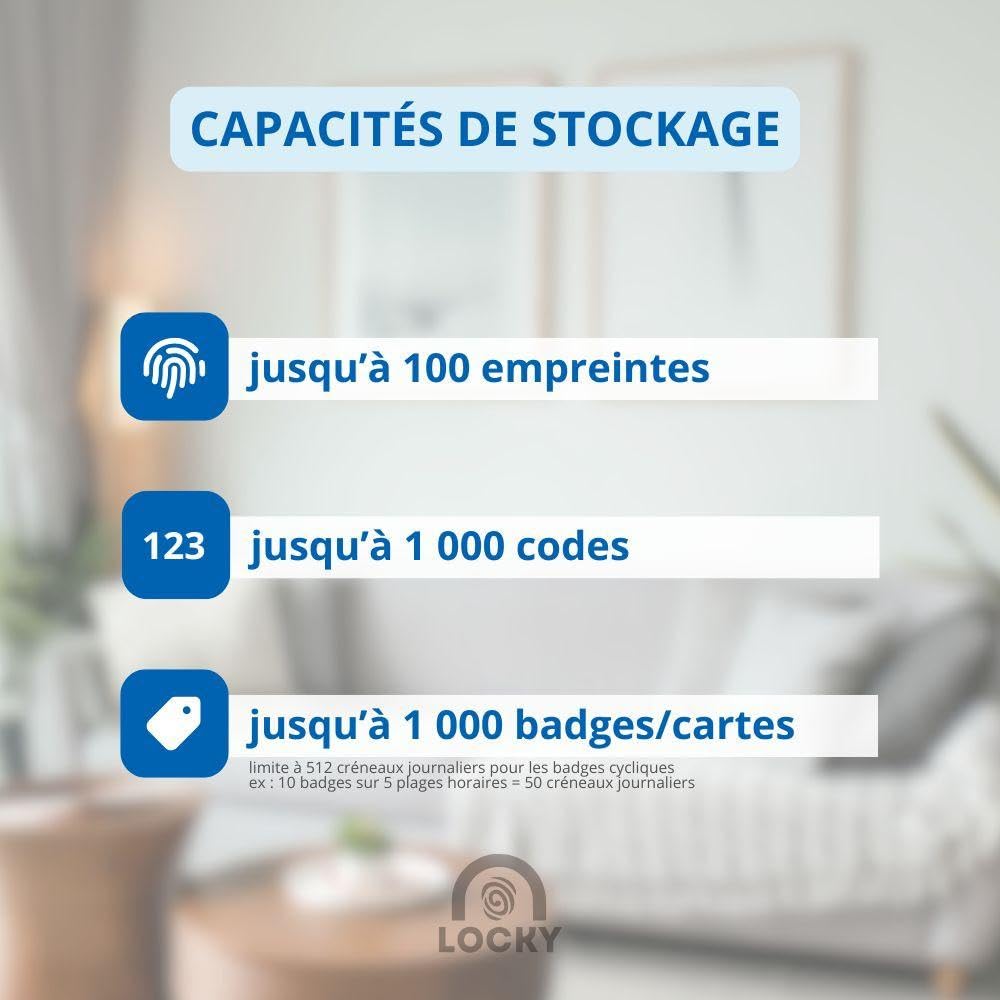 LOCKY-2 Serrure connectée Biométrique, Code, Badge, App, Wi-Fi intégré, Bluetooth