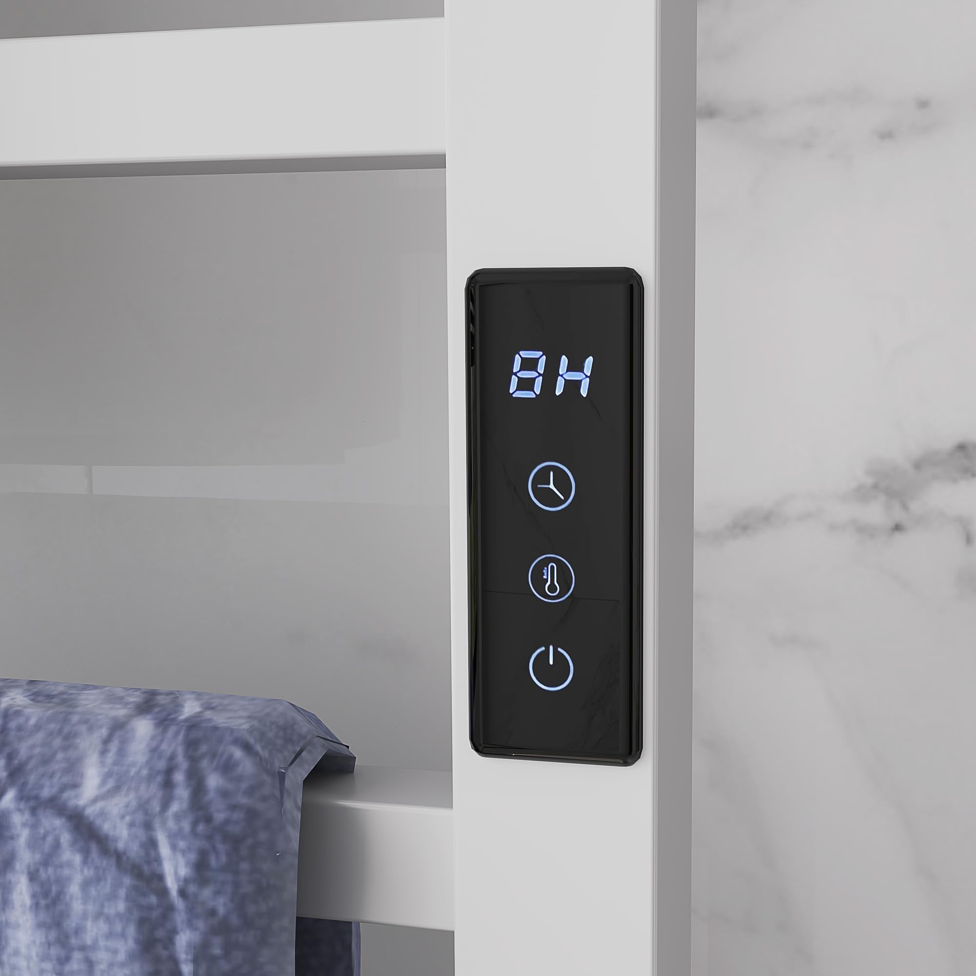 HOMCOM Toallero Eléctrico de Pared con Control WiFi 110W Blanco | Radiador Toallero Eléctrico, Pantalla Táctil, Temporizador, 10 Barras, Temperatura Ajustable, Bajo Consumo, IPX4, Baño