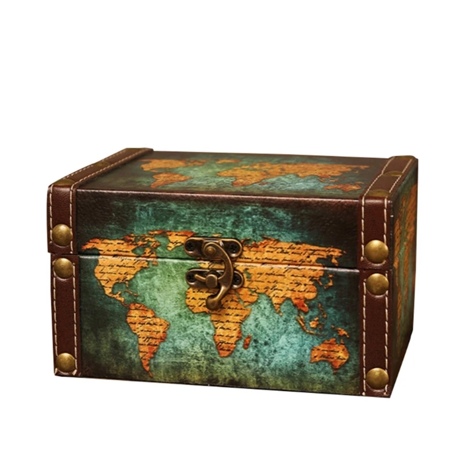 YShiuoL Wooden Storage Box Vintage Jewelry Storage Box Multipurpose Antique Wooden World Map Letters(Color1)