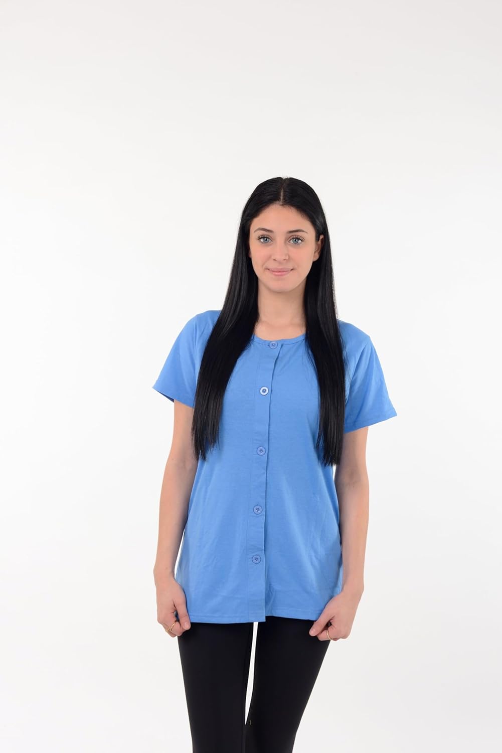 USBD Post Mastectomy Shirt with Drain Pockets Crew Neck Post Op Button Down Recovery Tops - Image 6