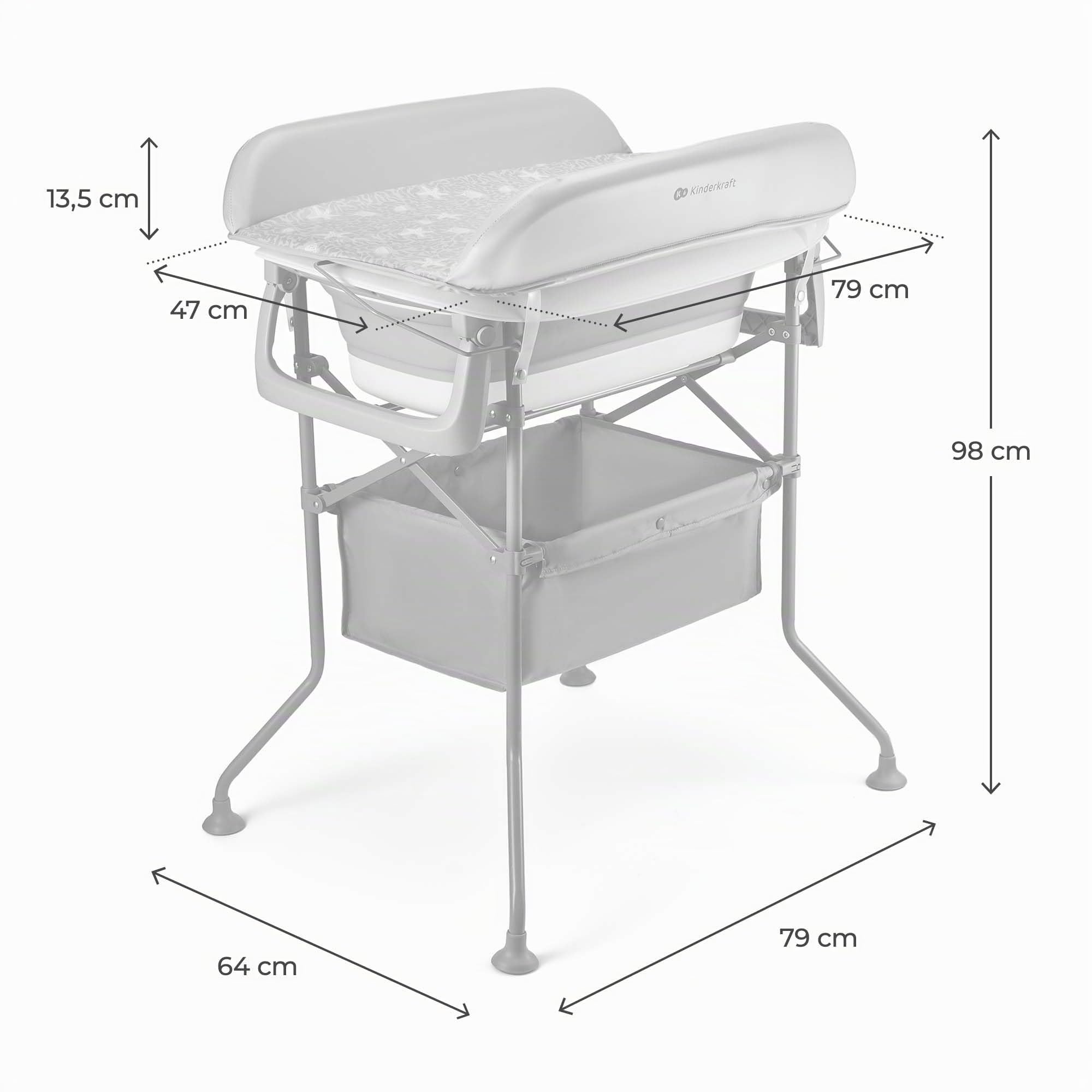 Kinderkraft BUBBLY Babywanne Badewanne mit Gestell, Faltbare Babybadewanne, Wickeltisch Regal im Set, Schnelle und einfache Montage, Grau