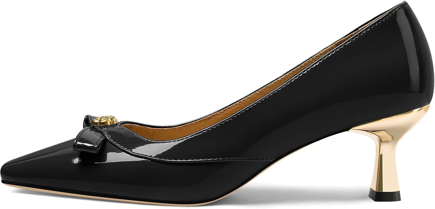 Womens Heeled Pumps, Square Toe Mid Heel Shoes for Women, Kitten Heel Shoes Decorated with Bows and Flower - Image 2