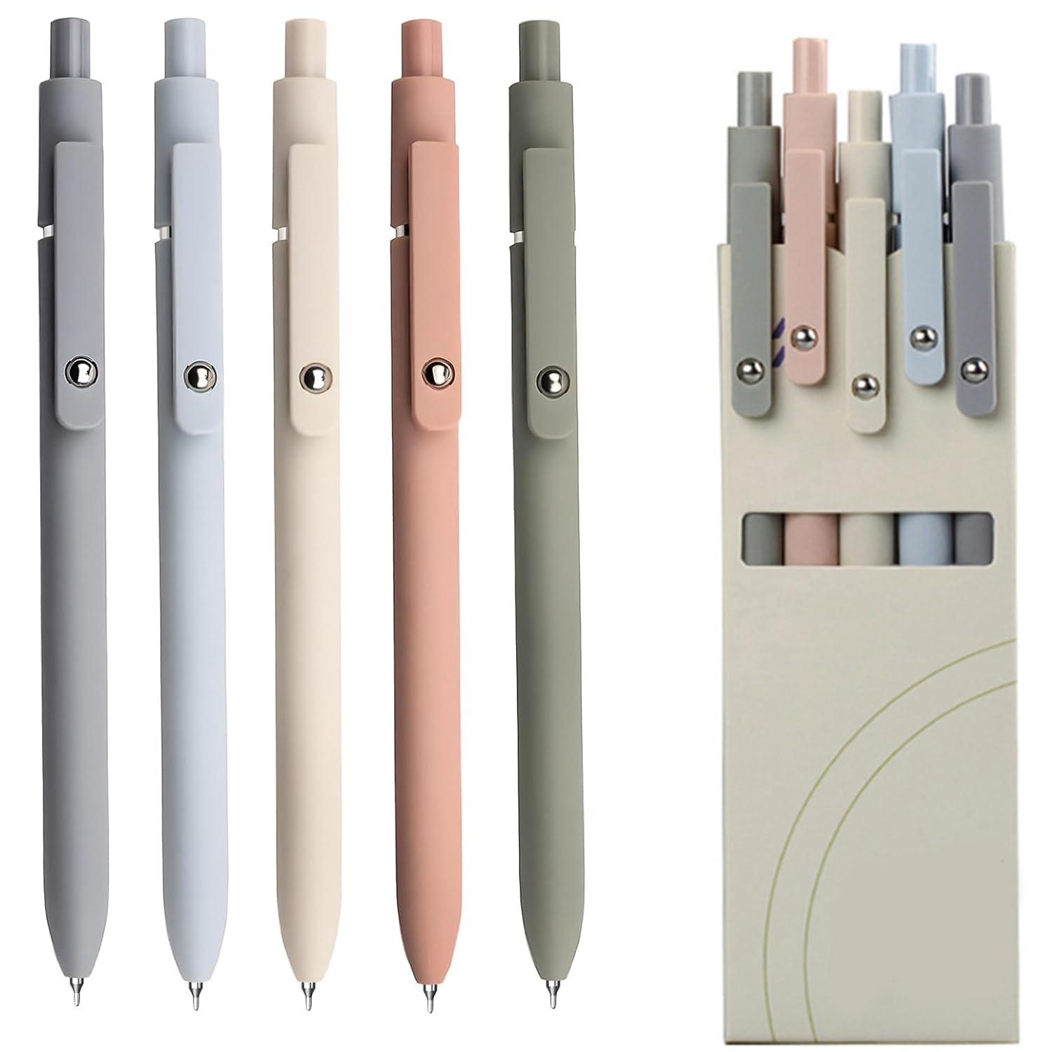 KIMHOME 5 bolígrafos de gel retráctiles - Bolígrafos de gel de punta fina de 0,5 mm de escritura suave con agarre cómodo para oficina, escuela, estudio y toma de notas de examen