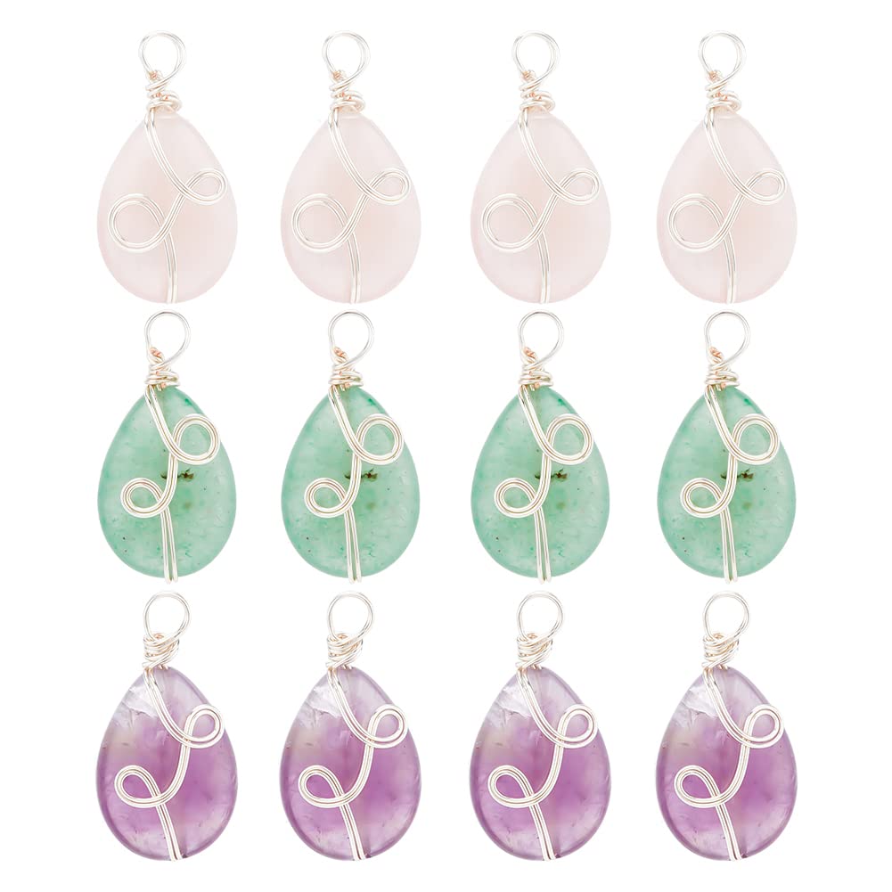 DICOSMETIC Natural Quartz Charm Wire Wrapped Pendant Spiritual Energy Pendant for Jewelry Making DIY Crafting