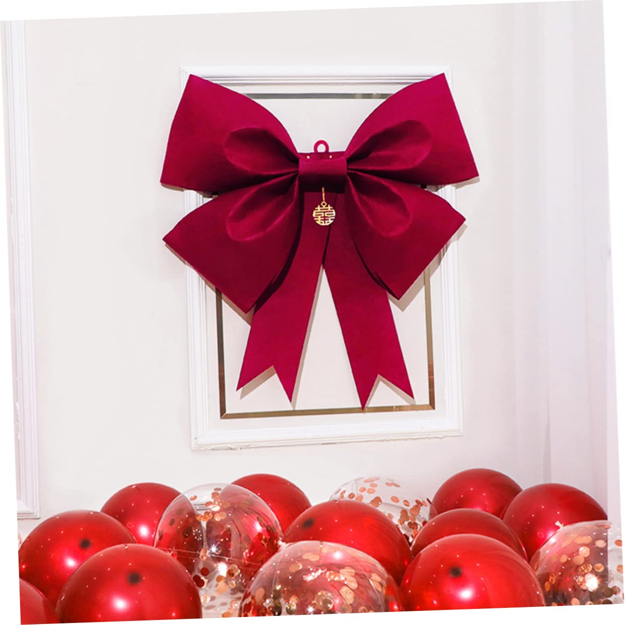 Nœud de Mariage Rouge en Tissu Non Tissé, 1 Lot Décoratif | Décoration Suspendue pour Mariage, Porte, Style Romantique Chic, Ambiance Festive