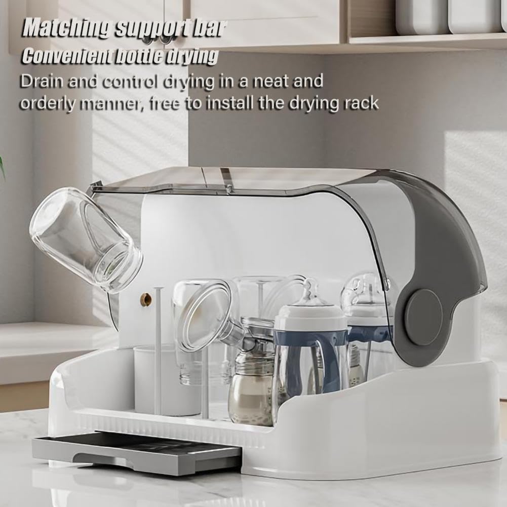 Porta Biberon Da Cucina Con Coperchio - Organizer Portatile In PP Per Biberon, Tettarelle E Accessori (Grigio)