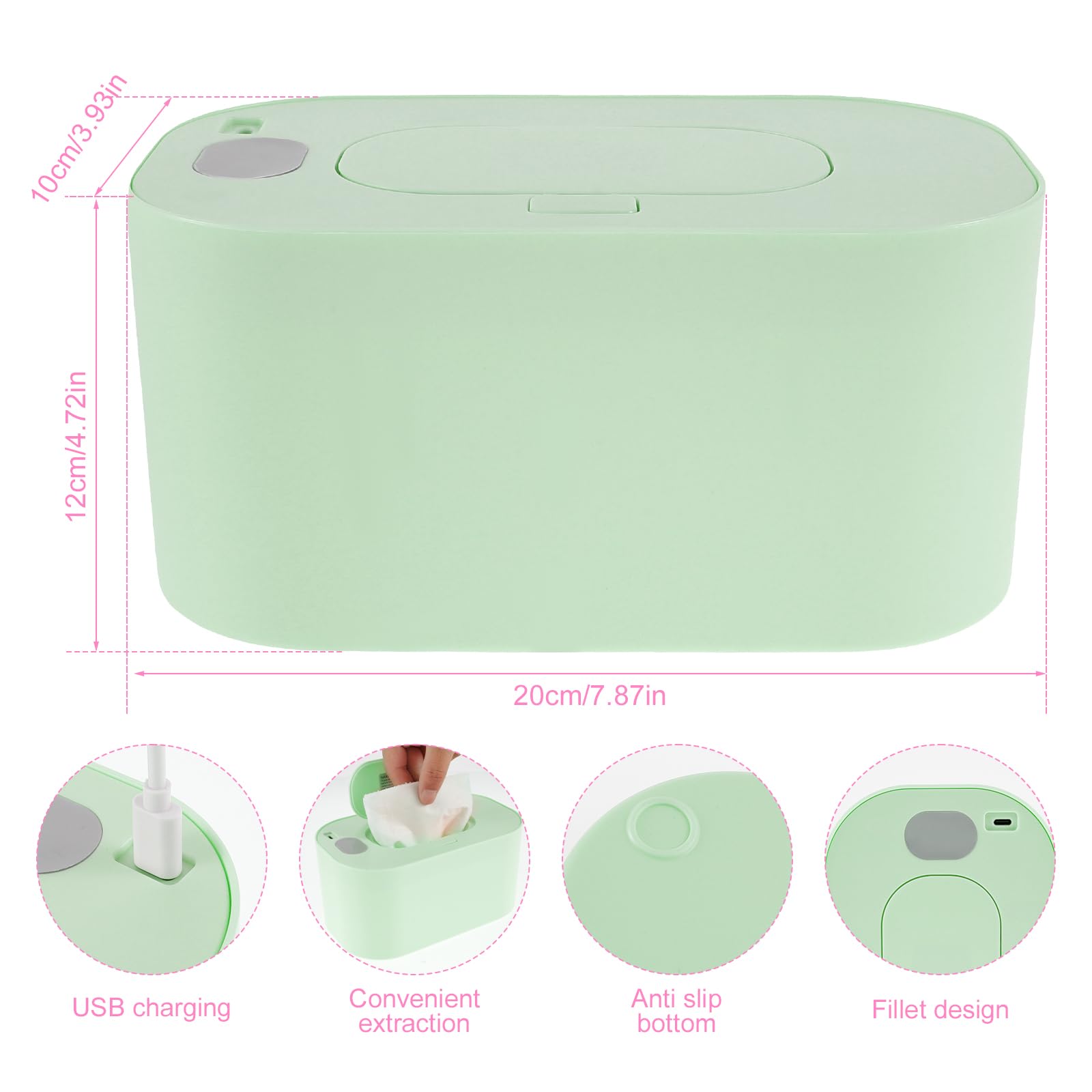 Chauffe-lingettes pour bébé, chauffe-lingettes humides, température constante, portable, empêche le séchage USB, réutilisable, pour voiture, maison, chambre d'enfant (vert)