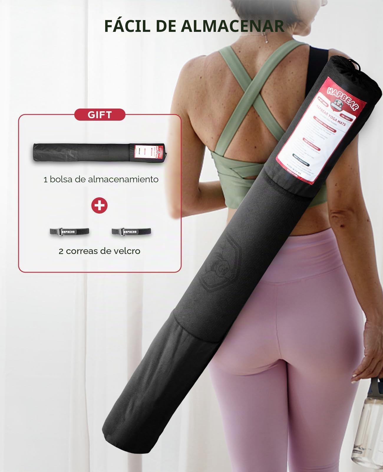 HAPBEAR Esterilla Yoga Grande, 183×116cm /198×137cm×6mm, Con Correas de Velcro y Bolsa de Transporte, Antideslizante Colchoneta Deporte Fitness, Yoga Mat en Casa para Mujeres y Hombres