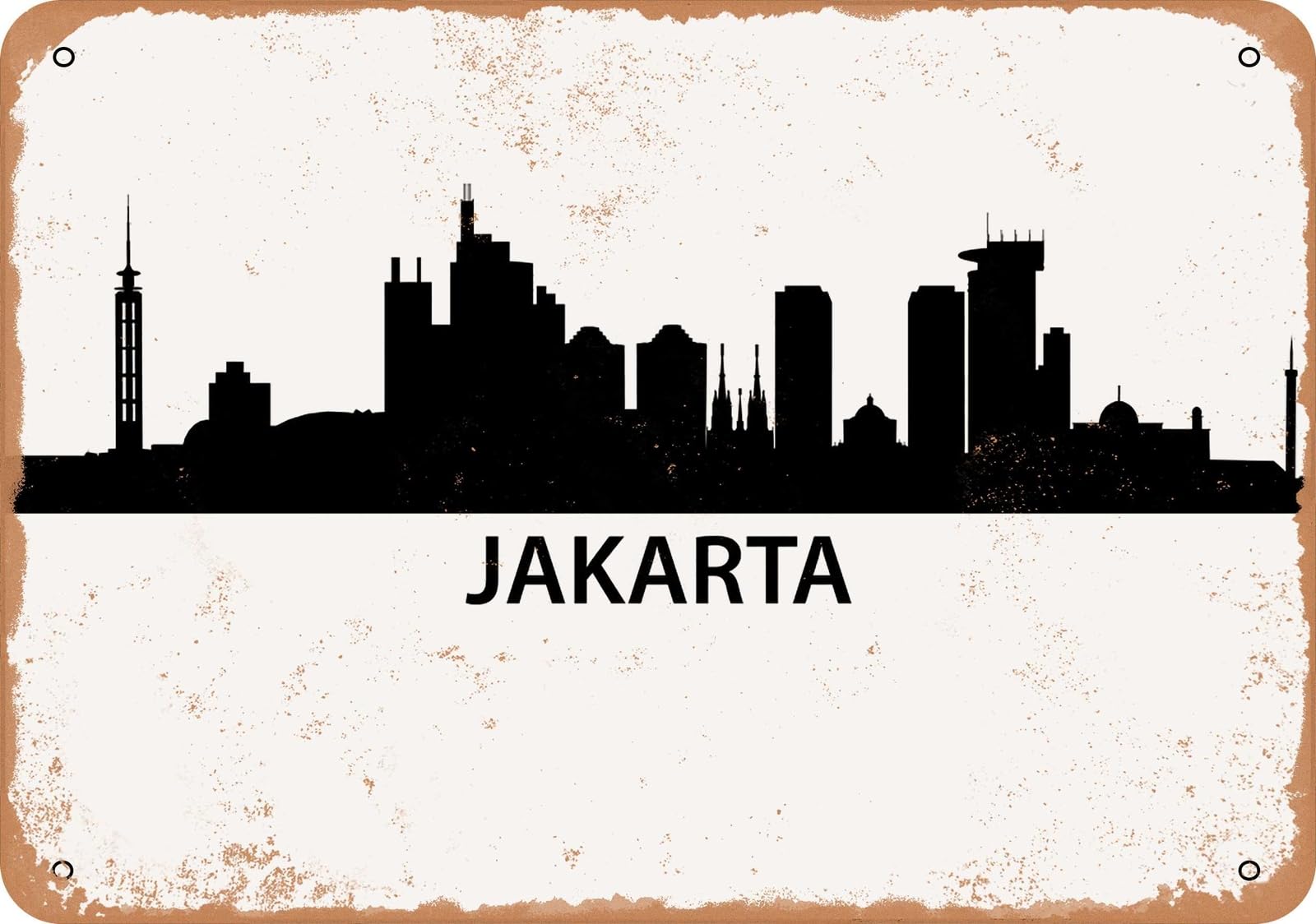 Miaomansenstore Metal Sign - Jakarta Skyline - Vintage Look Home Decor