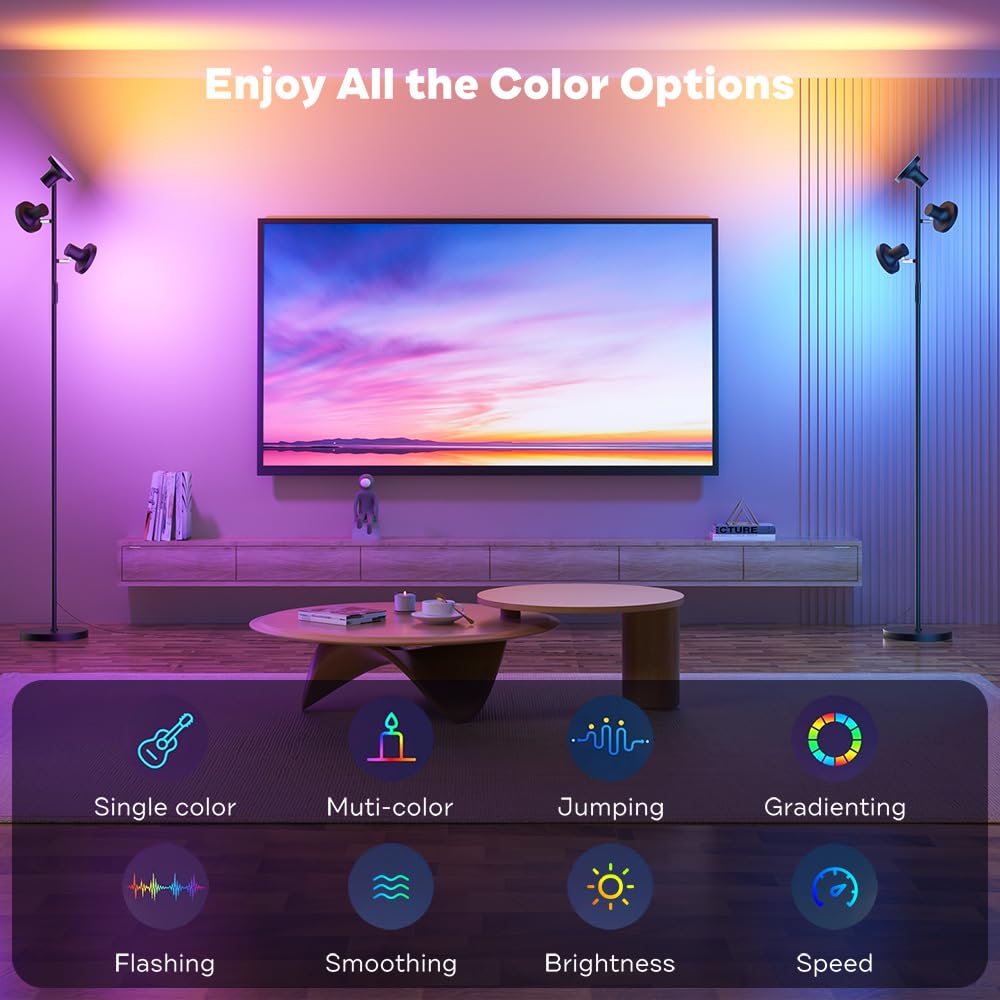 SIBRILLE Stehlampe LED Dimmbar RGB, 36W Deckenfluter LED Dimmbar 2500LM mit Fernbedienung & Berührung 2700K-6500K, 3-Licht Leselampe Moderne Stehleuchte Stehlampe für Wohnzimmer Schlafzimmer Büro