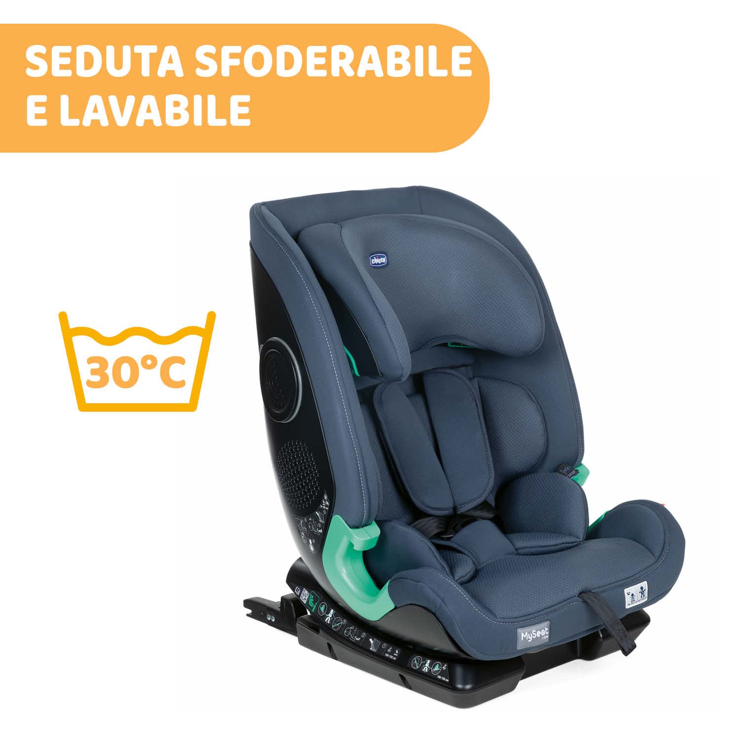 Chicco MySeat Seggiolino Auto I-Size, Sistema Isofix e Top Tether, Cinture Integrate Reclinabile, Regolabile in Altezza, Omologato ECE R 129/03, I Size, 76-150 cm, 15 Mesi, Blu