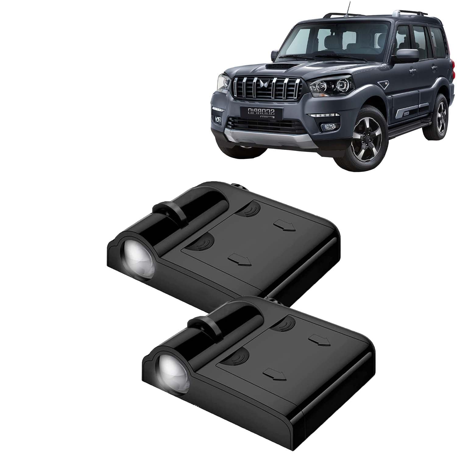 Kingsway® Mahindra Shadow Light Compatible with Scorpio Classic (Year 2022 Onwards) IR LED Projector Ghost Lamp Ambient Light Car Accessories, 3D Logo of Car Brand Projected on the Ground, 2 Pcs