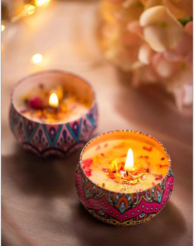 Unzip a WONDER ONE Tin Candles Pack of 4 Aromatherapy Candles Soy Wax with Lavender Scented Set for Women Beautiful Jars in Multiple Shades with Elegant Box of Fragrance Candles (box 2)