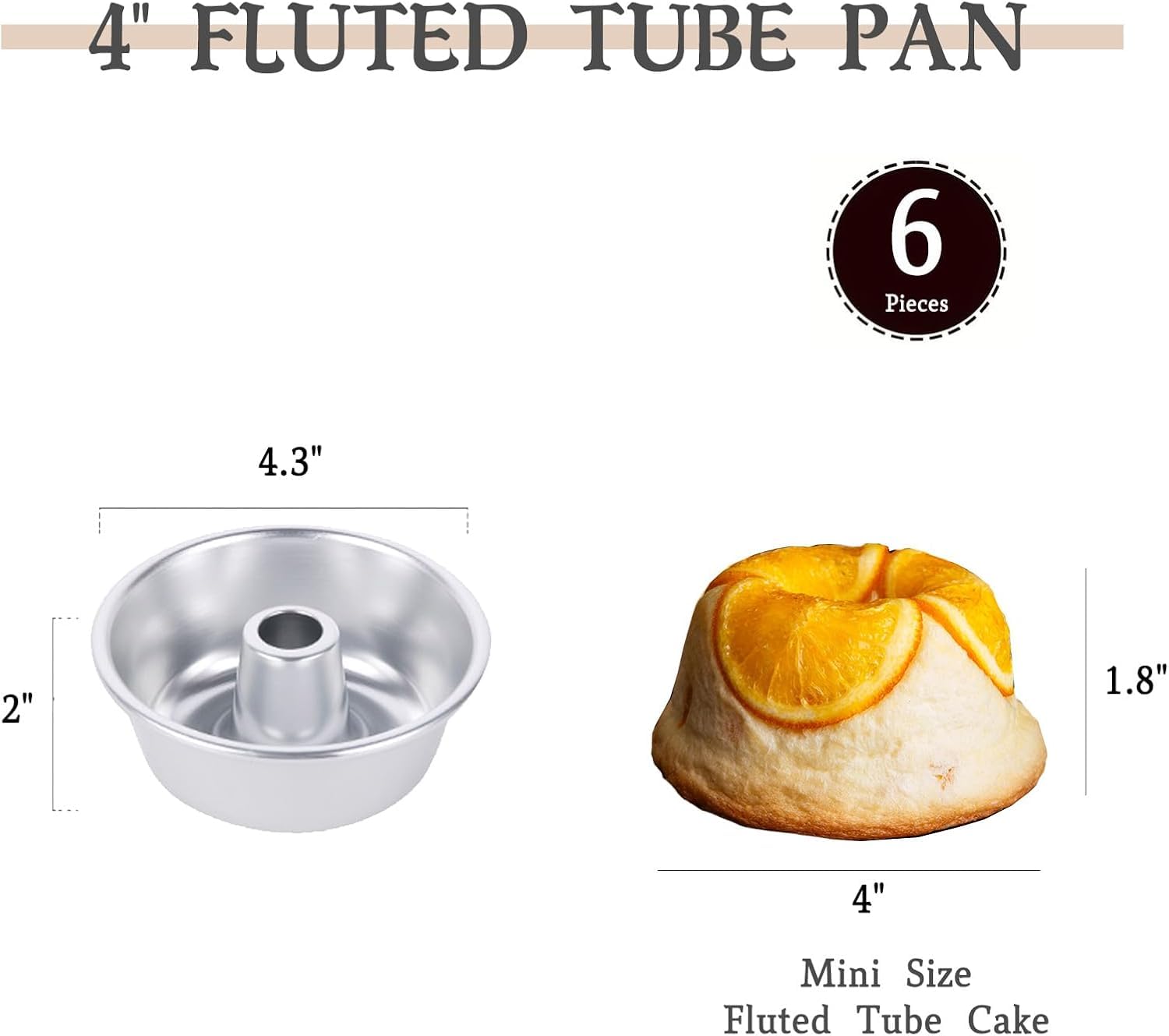 Lot de 6 moules à gâteau cannelés en aluminium antiadhésifs de 10,2 cm pour la cuisson, moules à gâteau empilables en mousseline de soie, passent au four, au lave-vaisselle, au réfrigérateur,