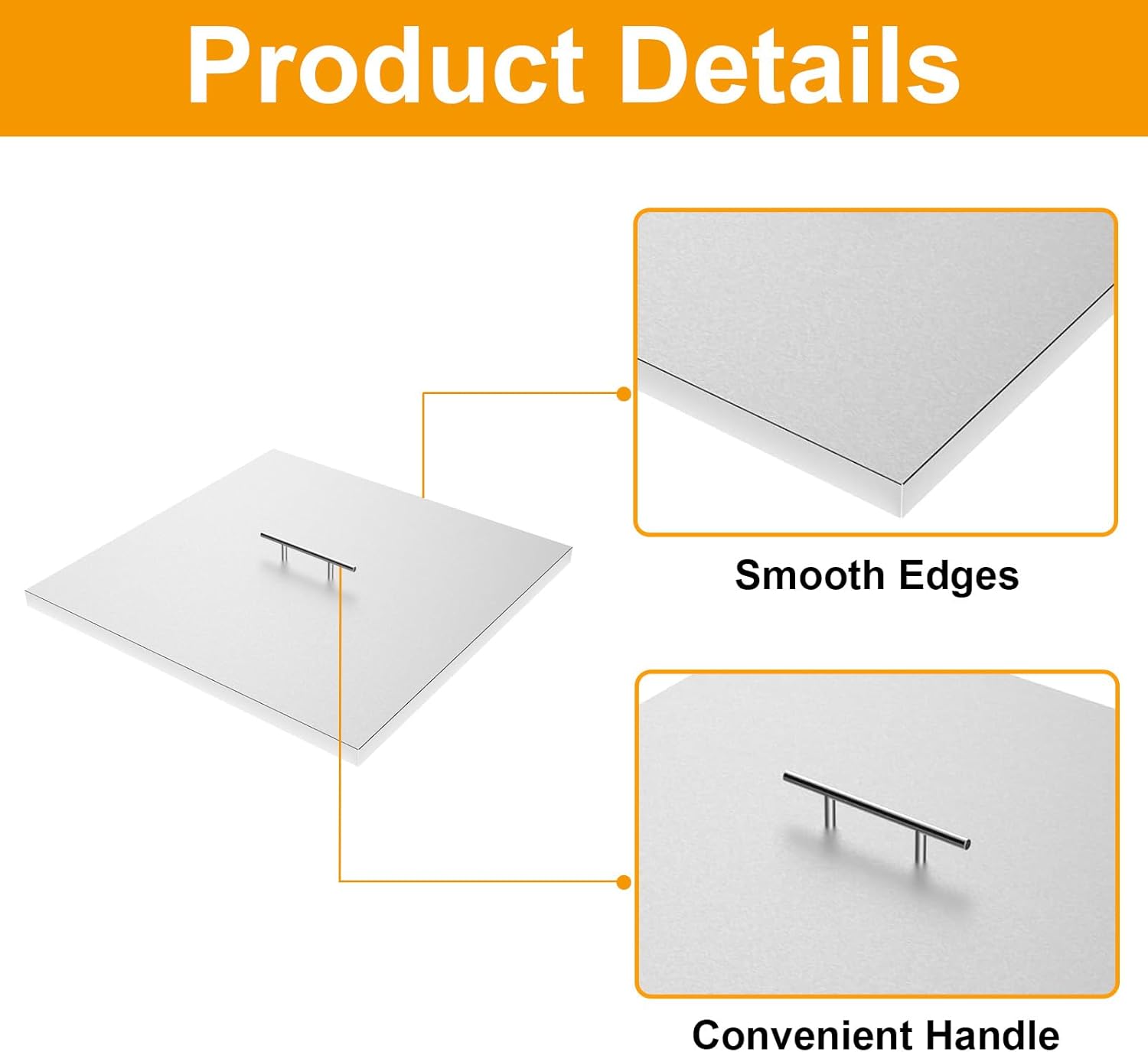 AJinTeby Fire Pit Lid Fits 18” Square Burner Pan, 21" x 21" Stainless Steel Fire Pit Burner Cover, Fire Pit Cover Rectangular Burner Pan