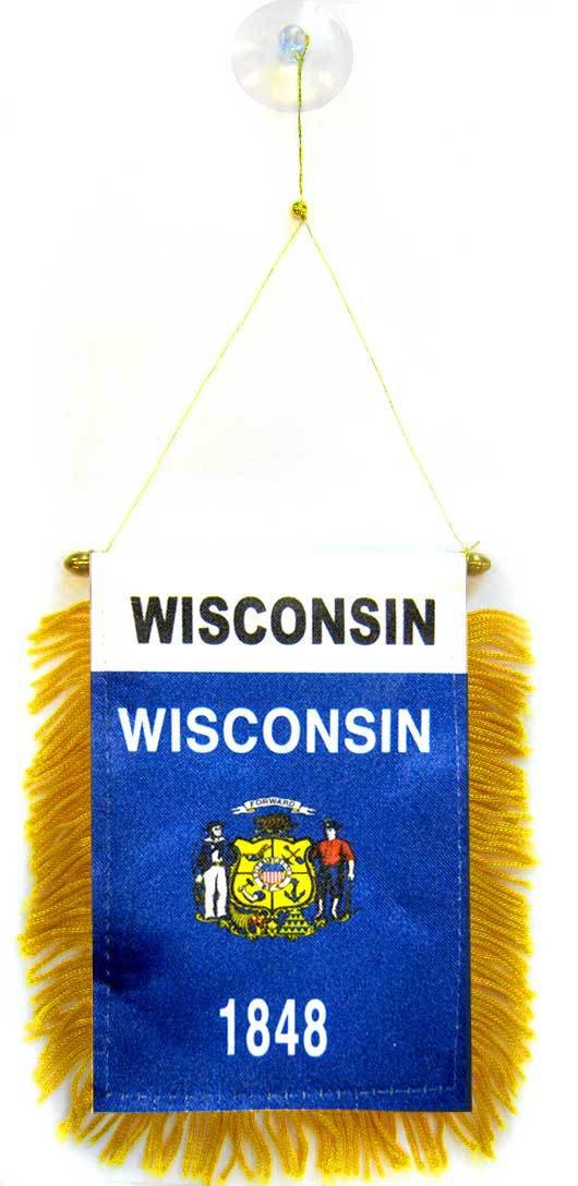 AZ FLAG, Wisconsin Mini Banner, 6'' x 4'', 100% Polyester US state of Wisconsin Small Pennant for Car