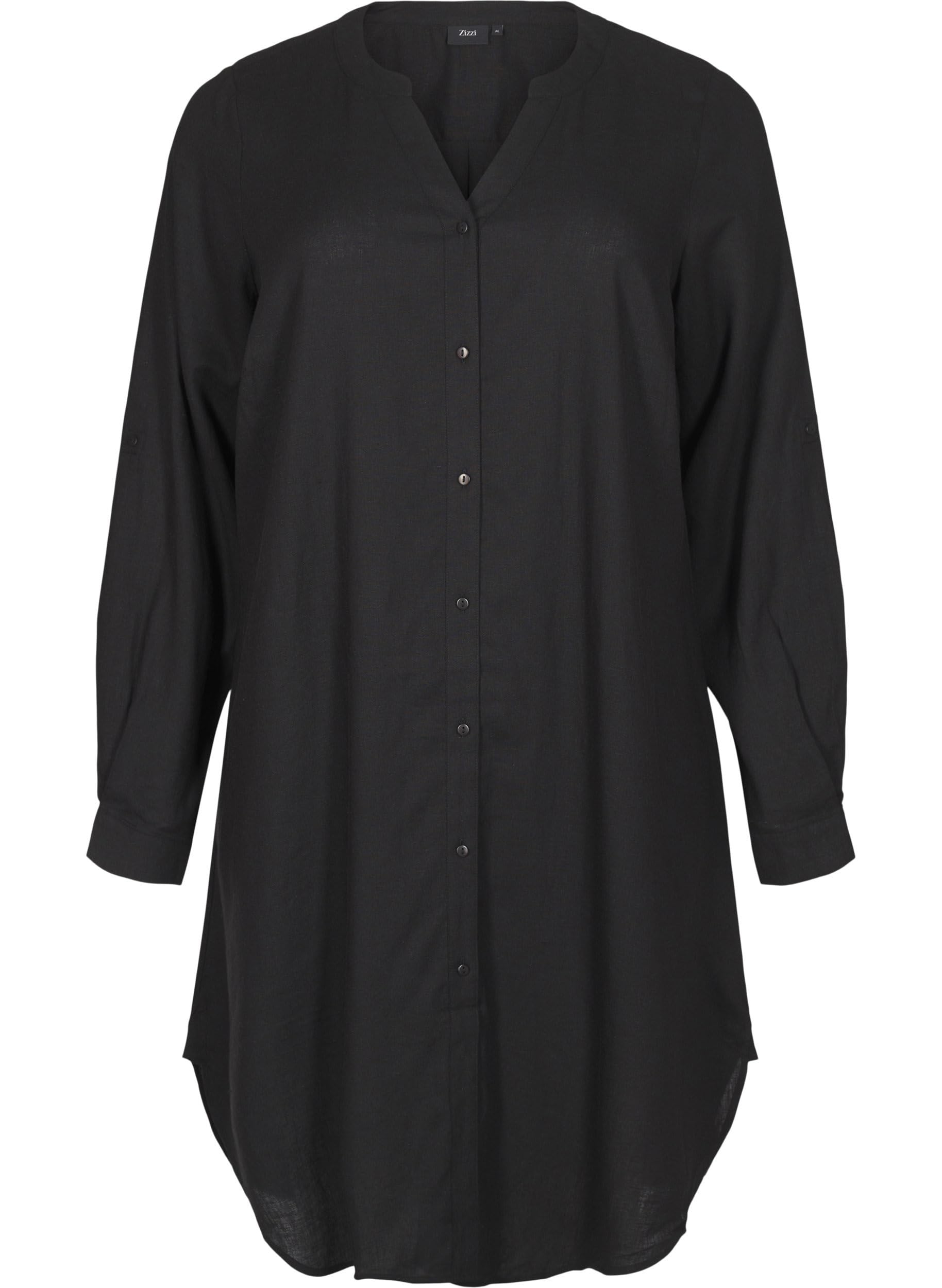 Zizzi Chemise à boutons en lin et viscose pour femme - Grandes tailles