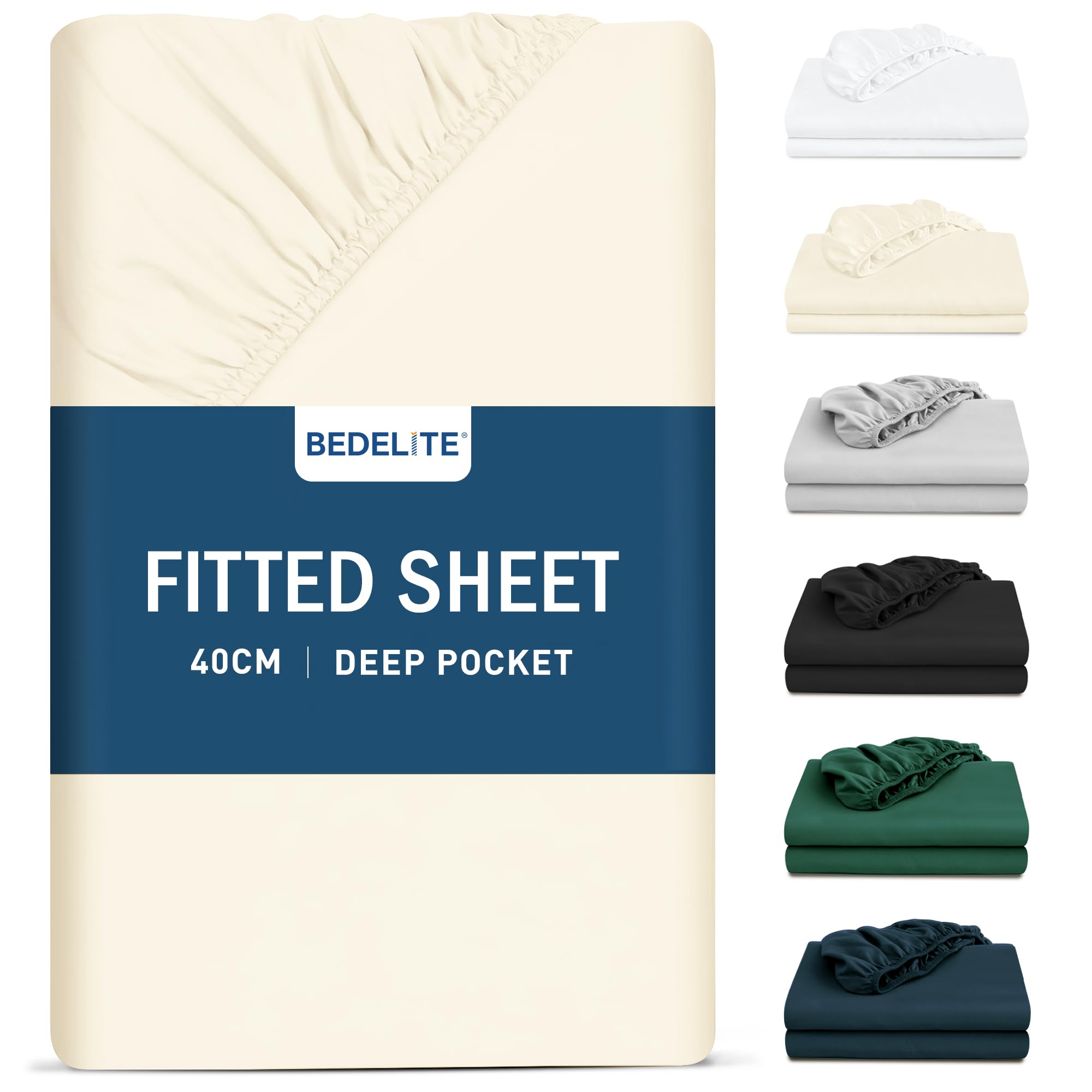 BEDELITE King Size Fitted Sheet Deep - Cream Yellow Soft Brushed Microfibre Bottom Sheet for Kingsize Bed, Deep Pocket 16 inch (40 cm), 150x200cm