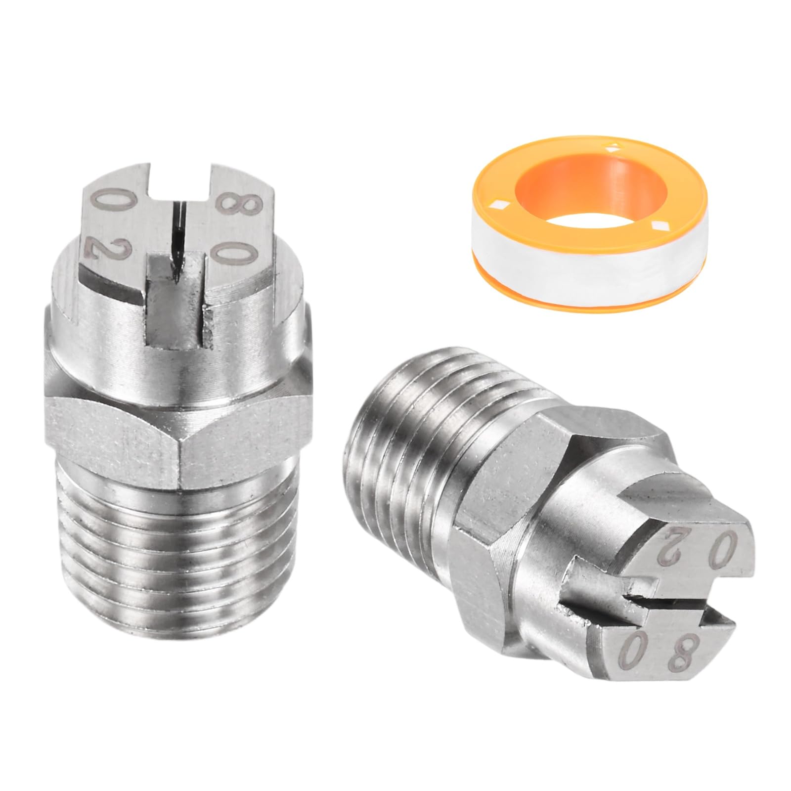 TIXIPEM 1/4" BSP Male 80 Degree Flat Fan Spray Tip [3PCS] - Pressure Washer Nozzles Cleaner Nozzle with Sealing Tape Used for Water Guns - [Stainless Steel-0.91MM Orifice]