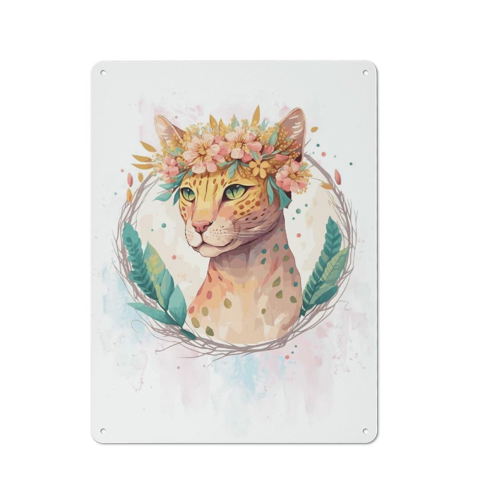 Watercolor Ocicat Flower Smart Metal Wall Decor 40x30cm, Office Metal Sign for Office, Study, Studio Or Hallway