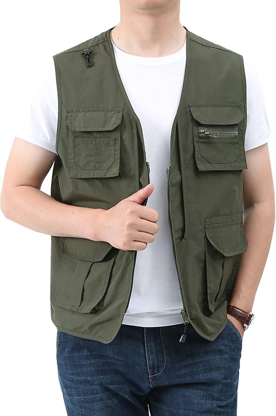 Men's Black Utility Fishing Vest Outdoor Summer Lightweight Work Photo Safari Cargo Vest